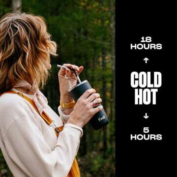 S'well Stainless Steel Tumbler with Straw and Slide-Open Lid, 24oz, Onyx, Triple Layered Vacuum Insu...