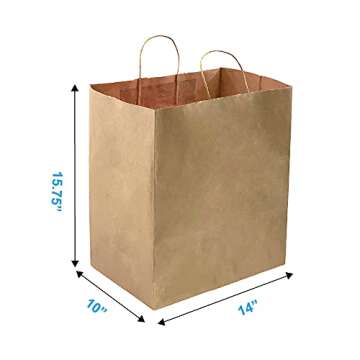 orange river 25 Count 14" L x 10" W(gusset) x 15.75" H Large Ultra Wide Brown Kraft Paper Bags with Twisted Handle, Perfect Solution for Restaurant Takeouts, Parties, Baby Shower, Shopping