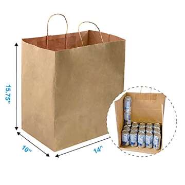 orange river 25 Count 14" L x 10" W(gusset) x 15.75" H Large Ultra Wide Brown Kraft Paper Bags with Twisted Handle, Perfect Solution for Restaurant Takeouts, Parties, Baby Shower, Shopping