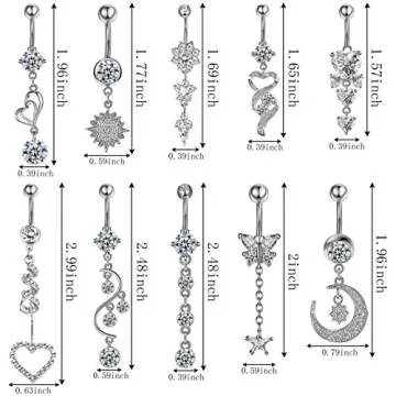 NEWITIN 10 Pieces 14G Belly Button Rings Dangle 316L Surgical Steel Navel Rings Cubic Zirconia Belly...