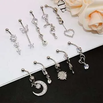Stylish 10pcs Dangle Belly Button Rings for Women