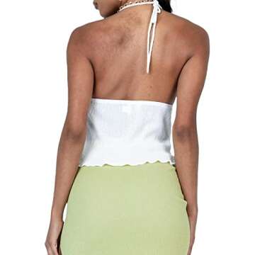 Women Y2k Front Tie Crop Tops Halter Neck Flowy Plisse Summer Going Out Top Sexy Split Sleeveless Cami Shirt (US, Alpha, Small, Regular, Regular, White)