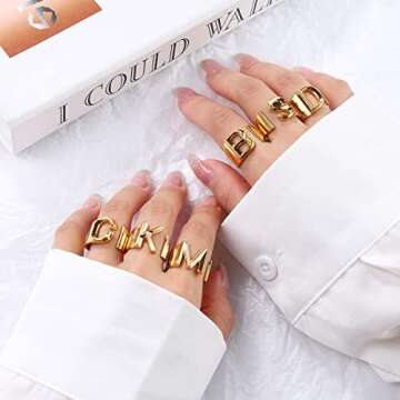 Sora Tuki E Letter Ring Gold Initial Rings for Women Chunky Gold Rings for Women Letter Rings Adjustable Rings Initial Jewelry