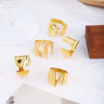 Sora Tuki E Letter Ring Gold Initial Rings for Women Chunky Gold Rings for Women Letter Rings Adjustable Rings Initial Jewelry
