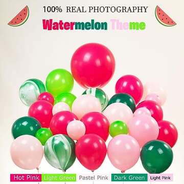 Summer fruit Watermelon Party Decorations Balloon Arch Garland Kit Red Green Pink with Watermelon mylar balloons for one in a melon theme Birthday Party Decorations