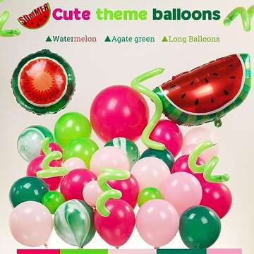 Summer fruit Watermelon Party Decorations Balloon Arch Garland Kit Red Green Pink with Watermelon mylar balloons for one in a melon theme Birthday Party Decorations