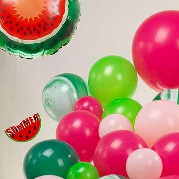 Summer fruit Watermelon Party Decorations Balloon Arch Garland Kit Red Green Pink with Watermelon mylar balloons for one in a melon theme Birthday Party Decorations