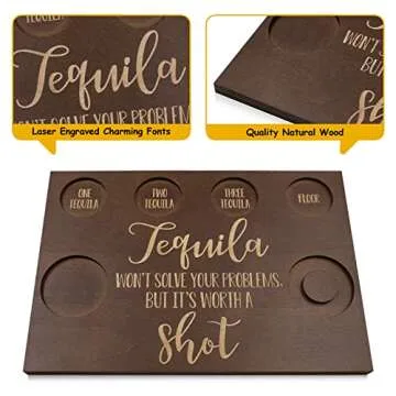 Tequila Shot Board & Glass Holder with Salt Rim