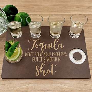 Tequila Shot Board & Glass Holder with Salt Rim