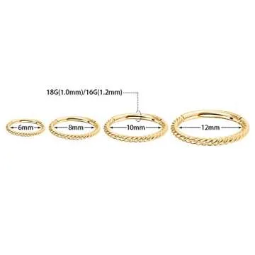 AROWRO Gold Cartilage Helix Daith Rook Earrings 18G 6mm