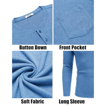 Stylish COOFANDY Long Sleeve Henley Shirt for Men