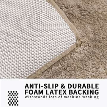FIFU Bath Rug Mat 20" W x 32" L for Bathroom, Bedroom, Laundry Room & Kitchen, Non-Slip Rubber Latex Backing, Extra Soft and Absorbent Microfiber Carpet, Machine Washable and Absorbent Rug, Beige