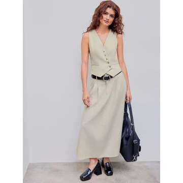 CIDER Women's Vest V Neck Sleeveless Linen-blend Work Blazer Vest Crop Button Suit Vest for Summer C...