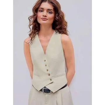 CIDER Women's Versatile Linen-blend Sleeveless Blazer Vest