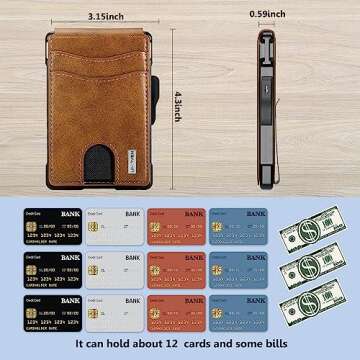 umoven Wallet for Men - with Money Clip Slim Leather Slots Credit Card Holder RFID Blocking Bifold Minimalist Wallet (Brown)