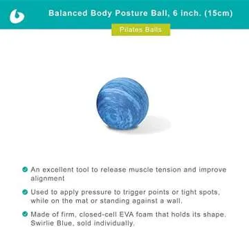 Balanced Body Posture Ball, EVA Foam Pilates Prop for Alignment, Posture Tool for Thighs, Back, Legs, Swirlie Blue, 6 Inches