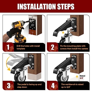 SPACECARE Heavy Duty Retractable Caster Kit for Workbenches