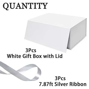 AuroWish 3 Pack Large Gift Box for Present, 12.5 x 8.5 x 4.75 Inches, White Gift Box with Magnetic Lid, Collapsible Gift Box with Ribbons, Gift boxes with Lids for Christmas, Bridesmaid Proposal, Wedding, Birthday