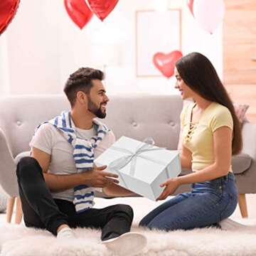 AuroWish 3 Pack Large Gift Box for Present, 12.5 x 8.5 x 4.75 Inches, White Gift Box with Magnetic Lid, Collapsible Gift Box with Ribbons, Gift boxes with Lids for Christmas, Bridesmaid Proposal, Wedding, Birthday