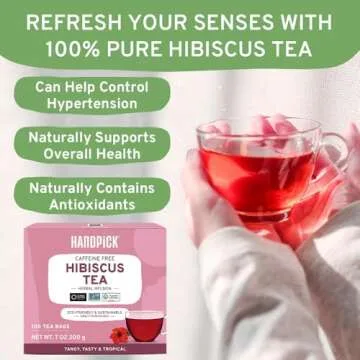 HANDPICK, Hibiscus Tea Bags (100 Tea Bags), 2g/Tea Bag | Caffeine-Free, 100% Natural Pure Indian Hibiscus Flowers | Rich in Antioxidants & Support Overall Health | Ayurvedic Benefits in every sip