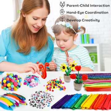 FUNZBO 1200pcs+ Arts and Crafts Supplies for Kids - Craft Kits with Pipe Cleaners, Pom Poms for Crafts, Popsicle Sticks for Crafts, Crafts for Kids Ages 4-8, Birthday Gifts for Kids, Girls & Boys