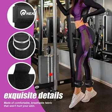 NEALFIT Ankle Strap for Cable Machine, Gym Ankle Cuff for Kickbacks, Leg Extensions, Glute Workouts, Booty Hip Abductors Exercise for Women and Men (Black, Pair)