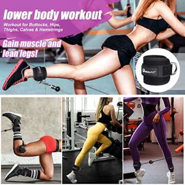 NEALFIT Ankle Strap for Cable Machine, Gym Ankle Cuff for Kickbacks, Leg Extensions, Glute Workouts, Booty Hip Abductors Exercise for Women and Men (Black, Pair)