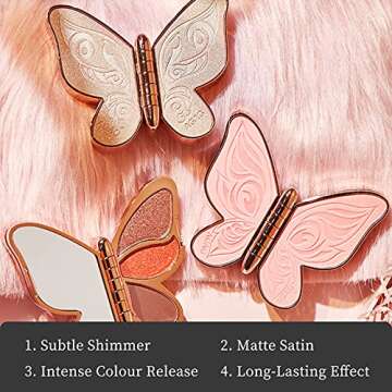 Erinde Butterfly Eyeshadow Palette Makeup, Matte Shimmer Metallic Eye Makeup, Highly Pigmented, Naturing-Looking, Blendable Long Lasting Waterproof Eye Shadow Palette, Valentine's Day Gifts Presents