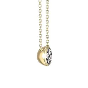 DIAMONLITE 1 Ct Round Cubic Zirconia Gold Plated 925 Sterling Silver Bezel Set Necklace for Women - 18" + 2"