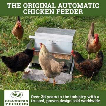 Grandpa's Feeders Automatic Chicken Feeder - Sturdy Galvanized Steel Poultry Feeders - No Spill with...
