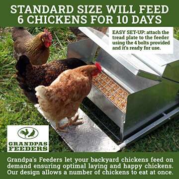 Grandpa's Feeders Automatic Chicken Feeder - Sturdy Galvanized Steel Poultry Feeders - No Spill with Weatherproof Lid - Standard Size for 6-12 Chickens 10 Days (20lb Feed)