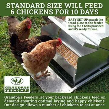 Grandpa's Feeders Automatic Chicken Feeder - Sturdy Galvanized Steel Poultry Feeders - No Spill with Weatherproof Lid - Standard Size for 6-12 Chickens 10 Days (20lb Feed)