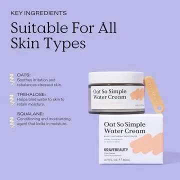 KraveBeauty Oat So Simple Water Cream, Enriched With Oat & Squalane To Soothe & Lock In Moisture, Everyday Moisturizer, For All Skin Types, Vegan & Cruelty Free, 2.7 fl oz