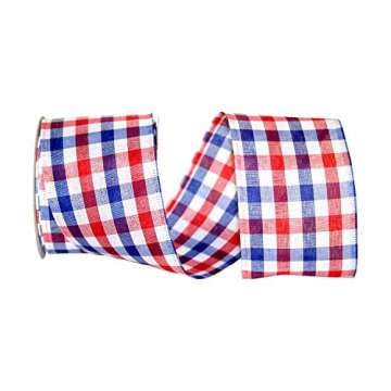 Reliant Ribbon Check Americana Wired Edge Rd Ribbon, 2-1/2 Inch X 10 Yards, Multi