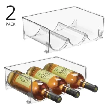 mDesign Plastic Free-Standing Stackable 3 Bottle Storage Holder Rack - Water, Wine, and Drink Organizer Shelf for Kitchen Countertop, Cabinet, Pantry, Fridge, Freezer - 2 Pack - Clear
