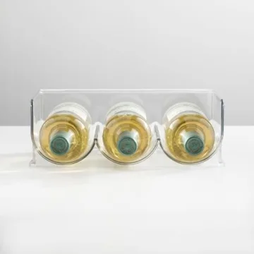 mDesign Plastic Free-Standing Stackable 3 Bottle Storage Holder Rack - Water, Wine, and Drink Organizer Shelf for Kitchen Countertop, Cabinet, Pantry, Fridge, Freezer - 2 Pack - Clear