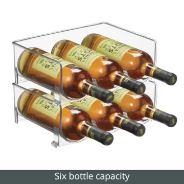 mDesign Plastic Free-Standing Stackable 3 Bottle Storage Holder Rack - Water, Wine, and Drink Organizer Shelf for Kitchen Countertop, Cabinet, Pantry, Fridge, Freezer - 2 Pack - Clear