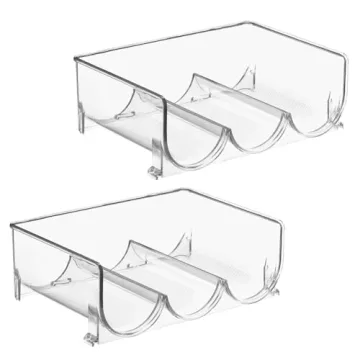 mDesign Plastic Free-Standing Stackable 3 Bottle Storage Holder Rack - Water, Wine, and Drink Organizer Shelf for Kitchen Countertop, Cabinet, Pantry, Fridge, Freezer - 2 Pack - Clear
