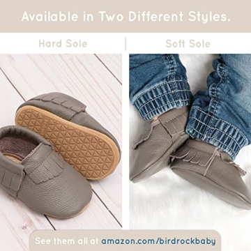 BirdRock Baby Hard Sole Moccasins - Genuine Leather Shoes for Boys and Girls (Light Pink, 6.5)