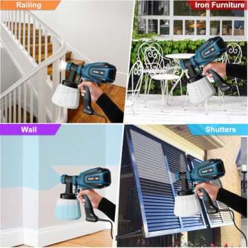 VONFORN Paint Sprayer, 700W HVLP Spray Gun with Cleaning & Blowing Joints, 4 Nozzles and 3 Patterns, Easy to Clean, for Furniture, Cabinets, Fence, Walls, Door, Garden Chairs etc. VF803 Blue