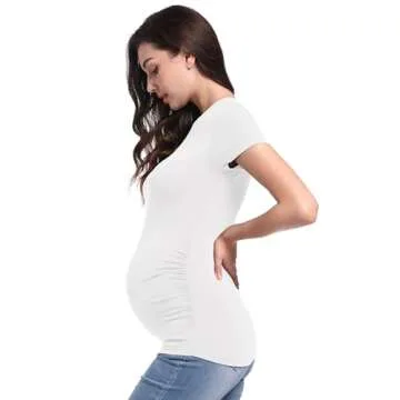 Foucome Women's Maternity T Shirts Short Sleeve Side Ruched Pregnancy Tops Crew Neck Clothes, White, L