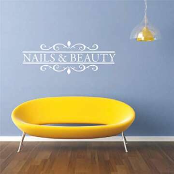 Nails & Beauty Hair Beauty Salon Wall Sticker Polish Bar Window Wall Sticker Vinyl Art Removable Poster Mural Decor LY1259 (White)