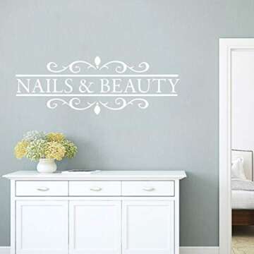 Nails & Beauty Hair Beauty Salon Wall Sticker Polish Bar Window Wall Sticker Vinyl Art Removable Poster Mural Decor LY1259 (White)