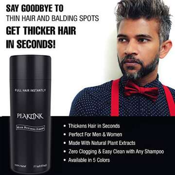 Hair Fibers for Thinning Hair - 100% Undetectable Natural keratin Formula - Instantly Thickens for Men & Women, Completely Conceals Hair Loss - Hair Loss Concealer 0.97oz(27.5g) (Middle Brown)