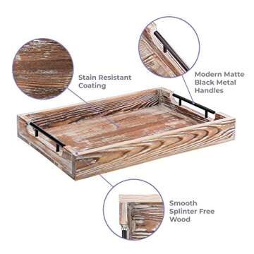 Large Ottoman Tray with Handles - 16.5"x12" - Coffee Table Tray - Rustic Tray for Ottoman - Wooden Trays for Coffee Table - Wooden Serving Trays for Ottomans - Ottoman Trays