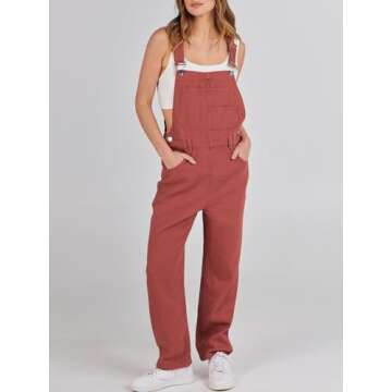 ANRABESS Womens Jean Overalls Loose Fit Adjustable Strap Denim Jumpsuits Rompers Bib Overall 2025 Summer Fashion Work Outfits Rust Red Medium