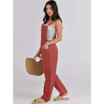 ANRABESS Womens Jean Overalls Loose Fit Adjustable Strap Denim Jumpsuits Rompers Bib Overall 2025 Summer Fashion Work Outfits Rust Red Medium