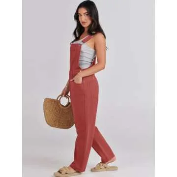 ANRABESS Womens Jean Overalls Loose Fit Adjustable Strap Denim Jumpsuits Rompers Bib Overall 2025 Summer Fashion Work Outfits Rust Red Medium