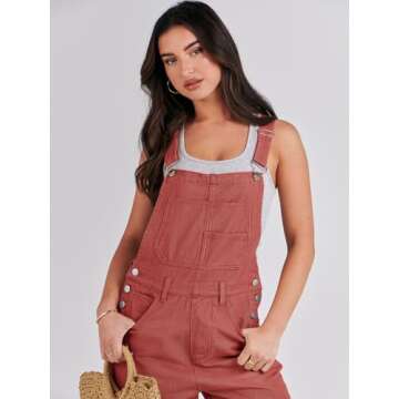 ANRABESS Womens Jean Overalls Loose Fit Adjustable Strap Denim Jumpsuits Rompers Bib Overall 2025 Summer Fashion Work Outfits Rust Red Medium