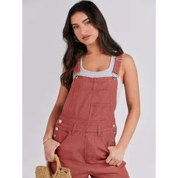 ANRABESS Womens Jean Overalls Loose Fit Adjustable Strap Denim Jumpsuits Rompers Bib Overall 2025 Summer Fashion Work Outfits Rust Red Medium